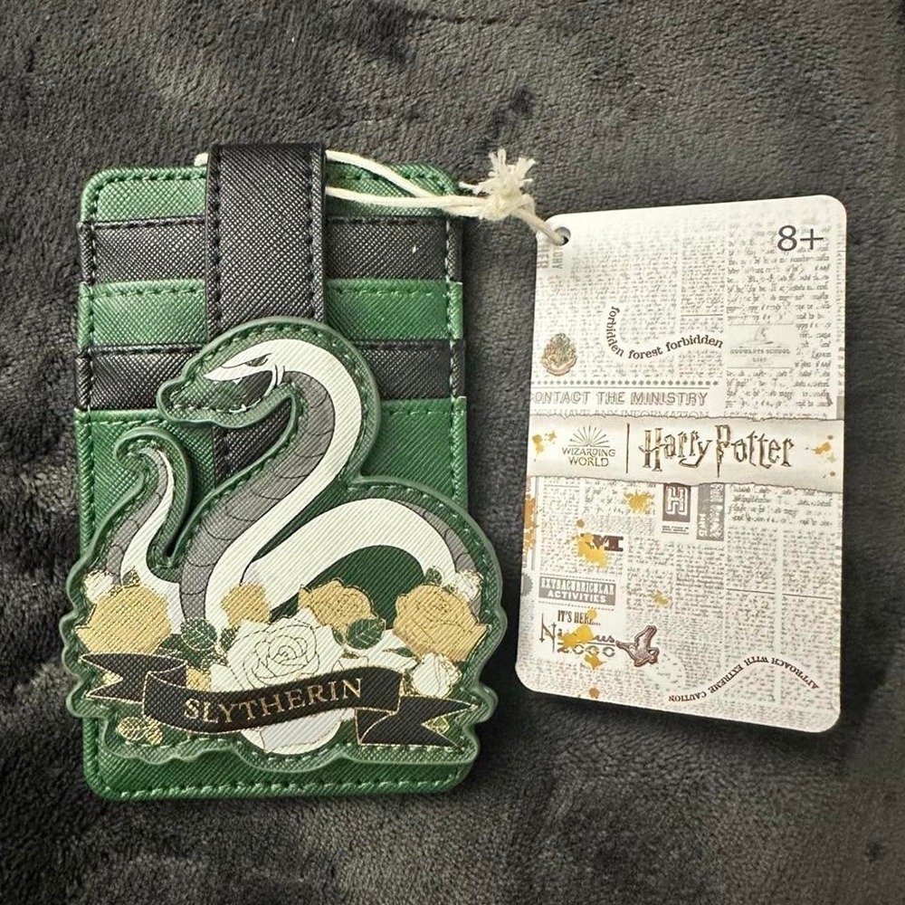 Loungefly Harry Potter Slytherin green & black striped wallet with white snake